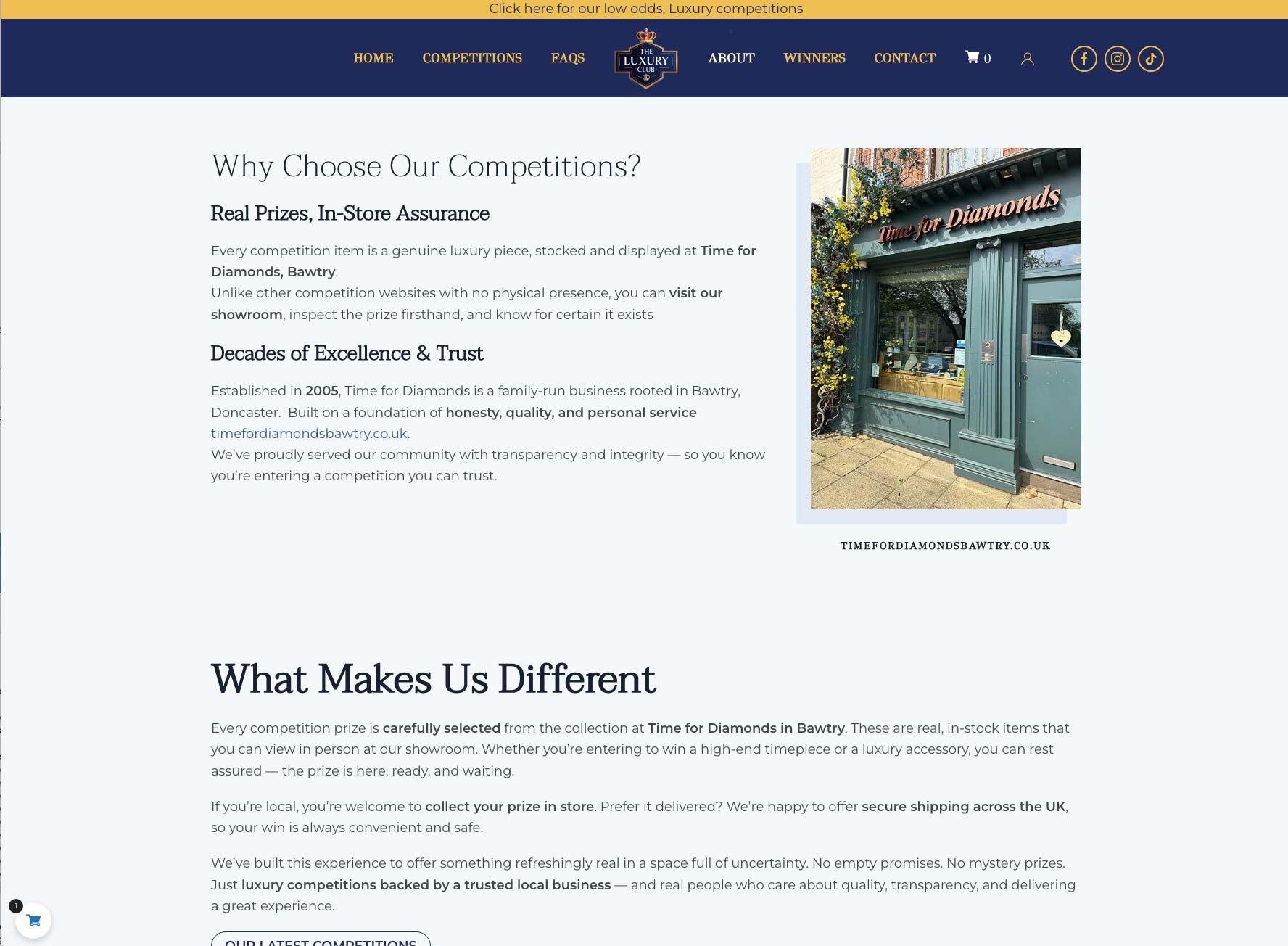 The Luxury Club Competitions website design by 121web.site – WooCommerce competition site built in Doncaster