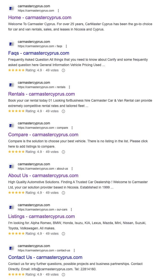review stars in search results sample client