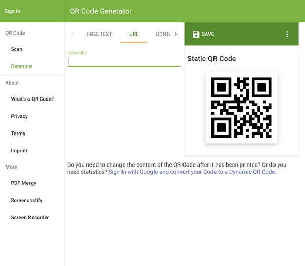 121website qr code generator screen grab
